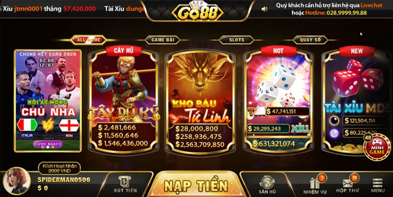 Kho game đa dạng tại cổng game bài đổi thưởng Go88