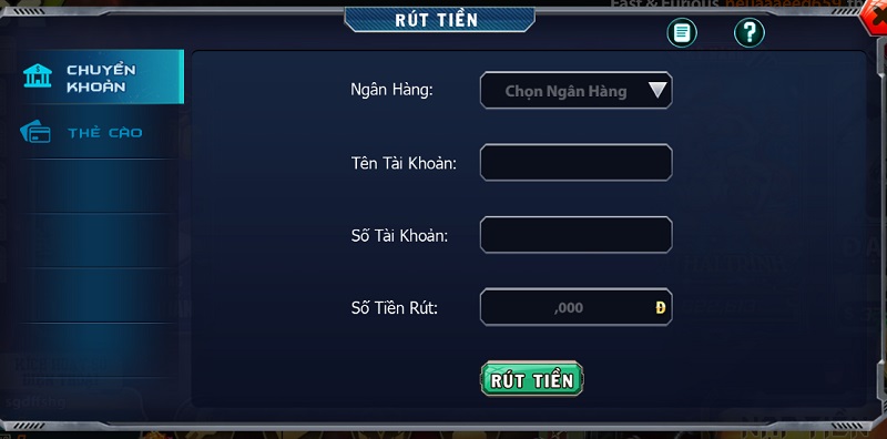 Giao diện rút tiền tại cổng game bài đổi thưởng B52 Club