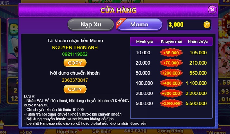 Khuyến mãi nạp thẻ tại cổng game Săn Hũ 777