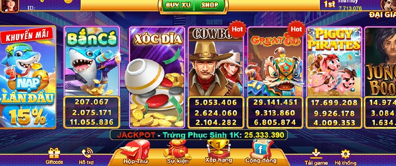 Giao diện đẹp mắt của cổng game Săn Hũ 777