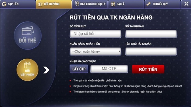 Rút tiền nhanh chóng về tài khoản ngân hàng chỉ trong vài phút