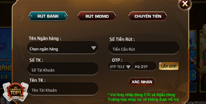 Rút tiền không mất phí tại cổng game bài đổi thưởng uy tín