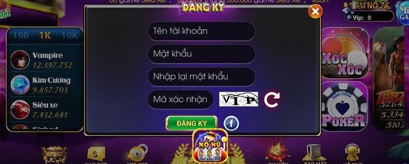 Biểu mẫu đăng ký tài khoản tại cổng game bài đổi thưởng Nohu888