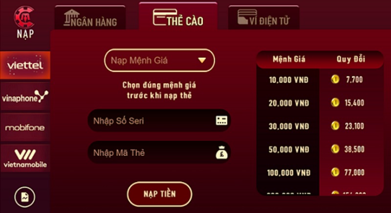 Nạp tiền vào tài khoản Man Club nhanh chóng, tiện lợi