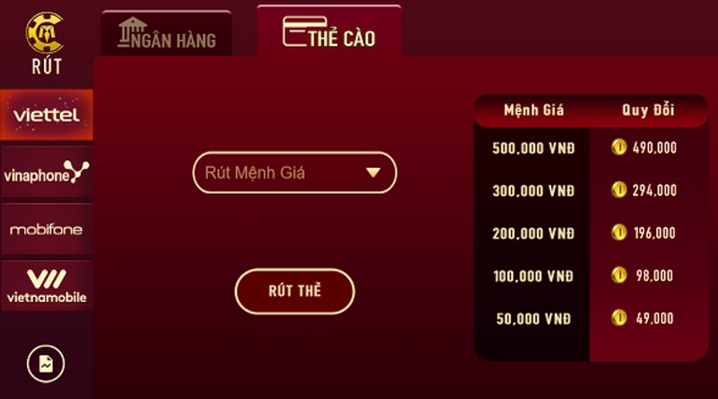 Rút tiền tại cổng game đổi thưởng Man Club cũng đơn giản không kém