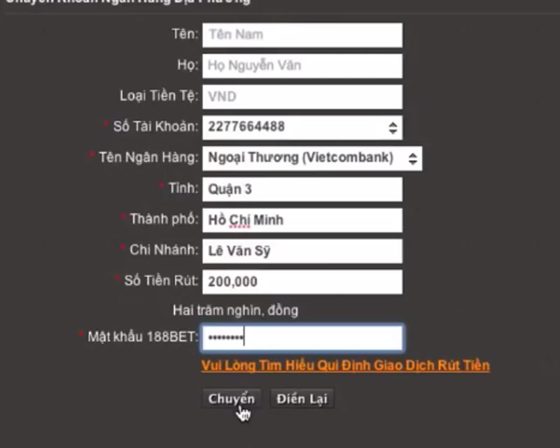 Rút tiền 188bet